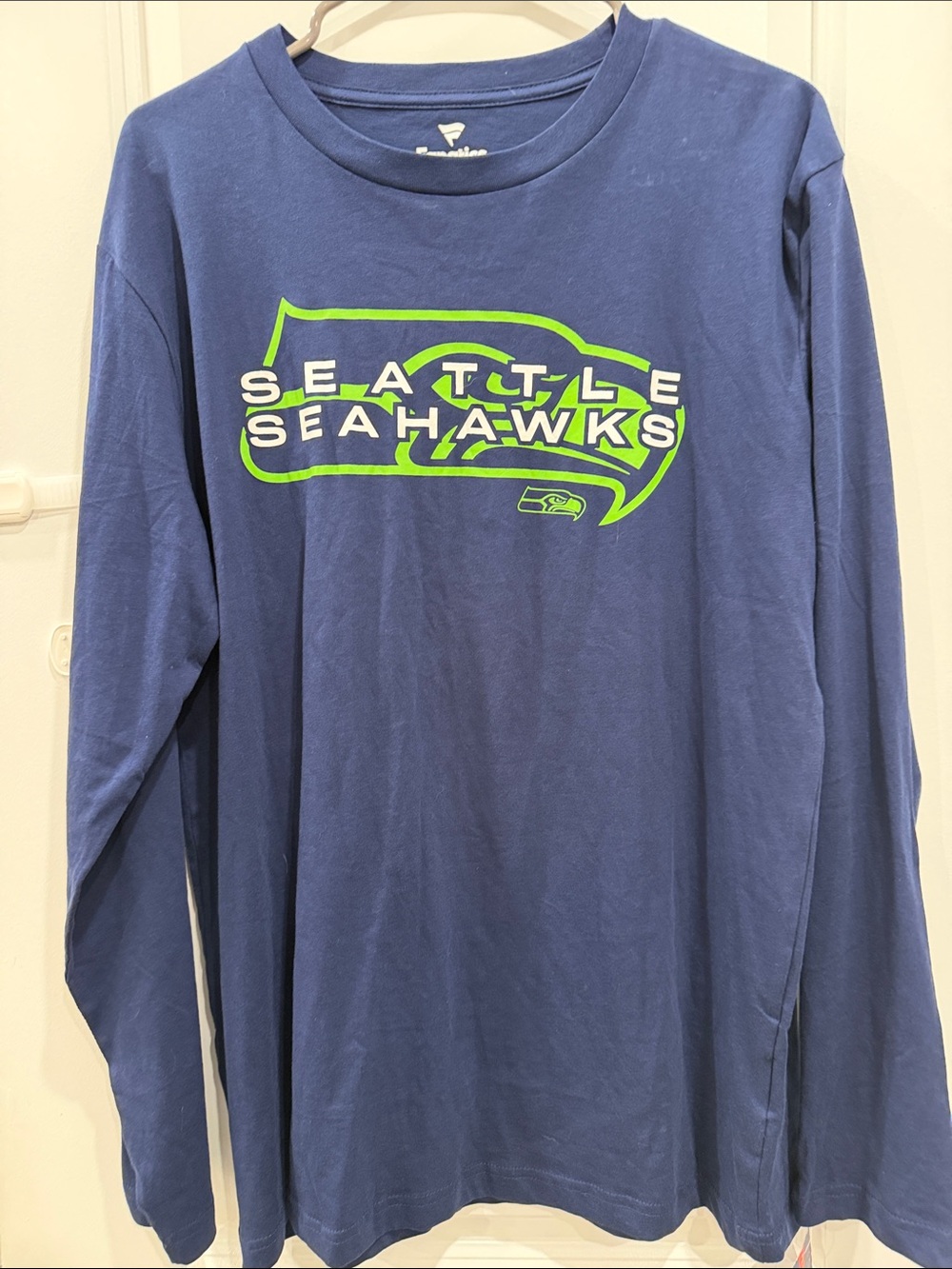 Fanatics Seattle Seahawks Navy Long Sleeve Tee with Neon Green Logo